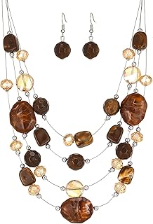 Colorful Multi-Layer Beaded Necklace and Earrings Set for Women