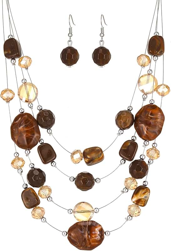 Colorful Multi-Layer Beaded Necklace and Earrings Set for Women