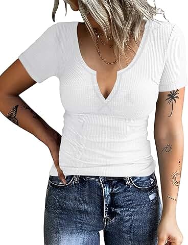 Women's Short Sleeve V-Neck Ribbed Knit Top
