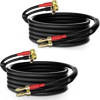 10 ft Speaker Cable Wire with Gold-Plated Banana Plugs (2 Pack)