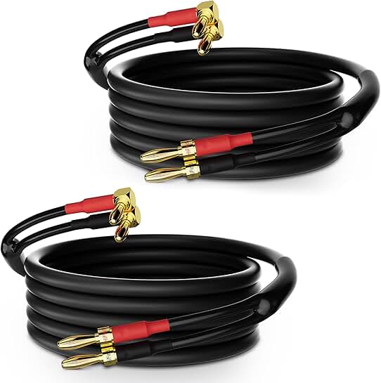 10 ft Speaker Cable Wire with Gold-Plated Banana Plugs (2 Pack)