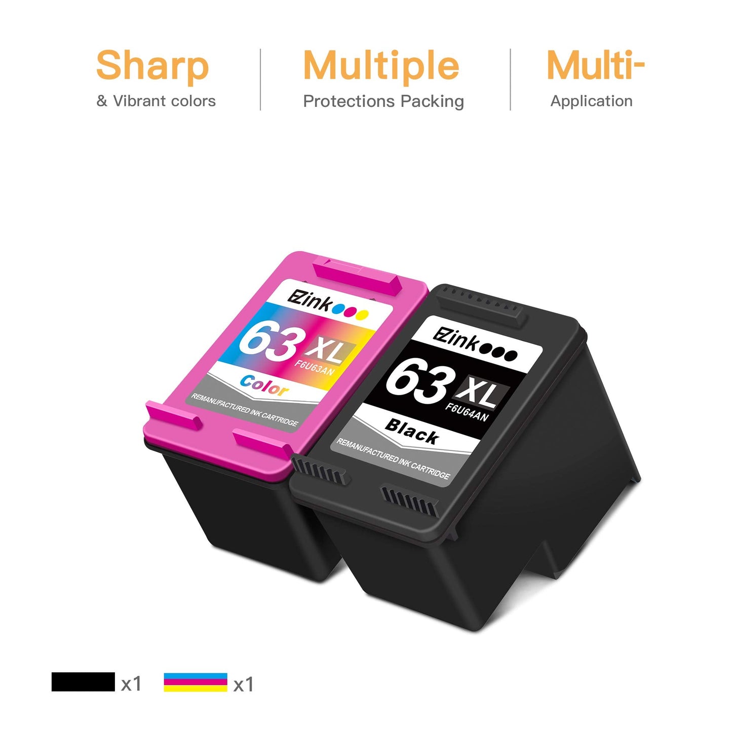 (TM) Remanufactured Cartridge Replacement for HP 63XL 63 XL to use with Officejet 3830 5255 4650 3833 Envy 4520 Deskjet 1112 3637 3630 3634 Printer (1 Black, 1 Tri-Color)