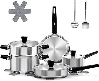 14-Piece Stainless Steel Cookware Set with Steamer and Utensils