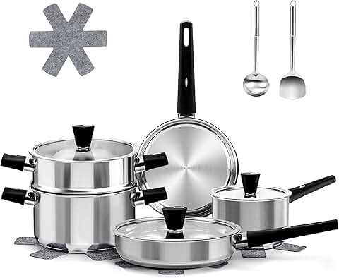 14-Piece Stainless Steel Cookware Set with Steamer and Utensils
