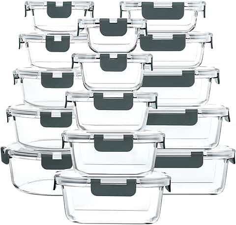 30 Glass Food Storage Containers with Snap Lock Lids