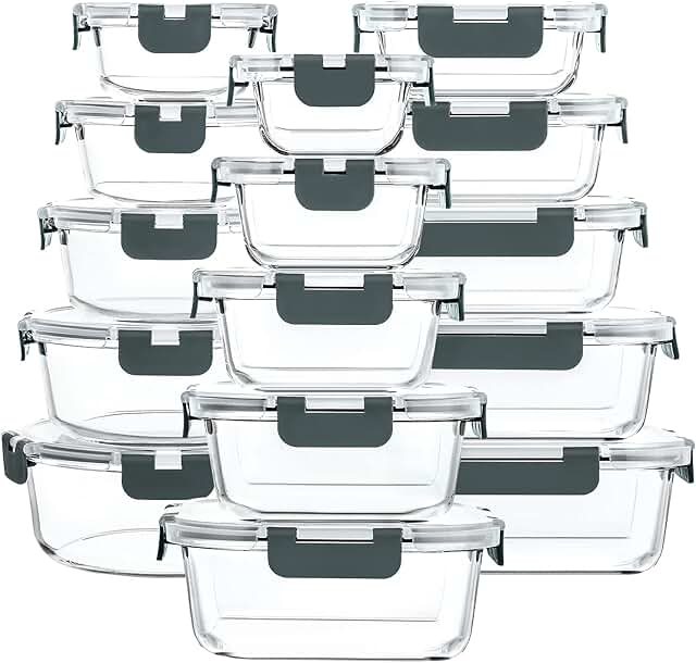 30 Glass Food Storage Containers with Snap Lock Lids