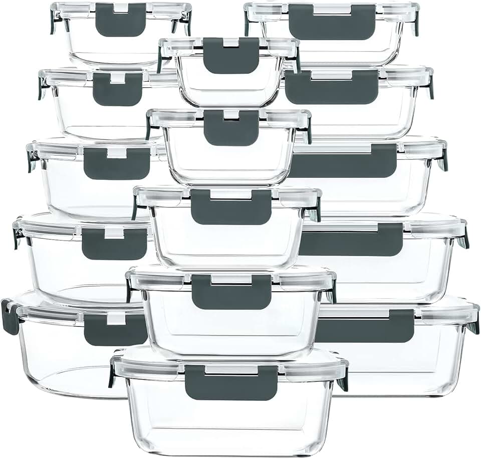 30 Glass Food Storage Containers with Snap Lock Lids