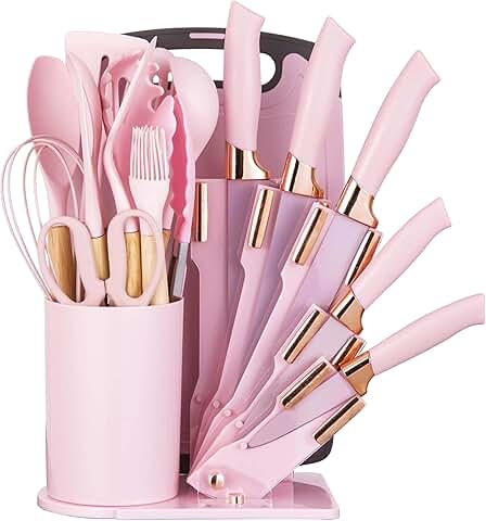 19-Piece Pink Kitchen Utensil and Knife Set