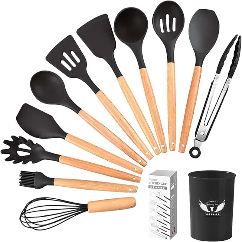 11-Piece Black Silicone Cooking Utensil Set