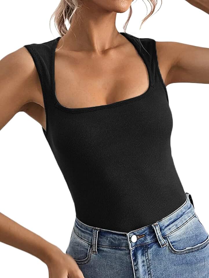 Women's Square Neck Sleeveless Ribbed Knit Cami Top