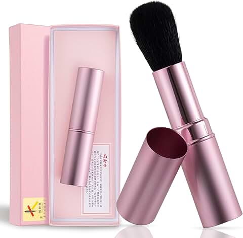 Portable pink blush brush with soft goat hair