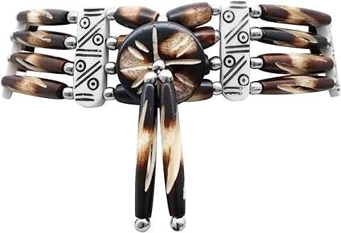 Unisex 4-Row Brown and White Hairpipe Beaded Choker