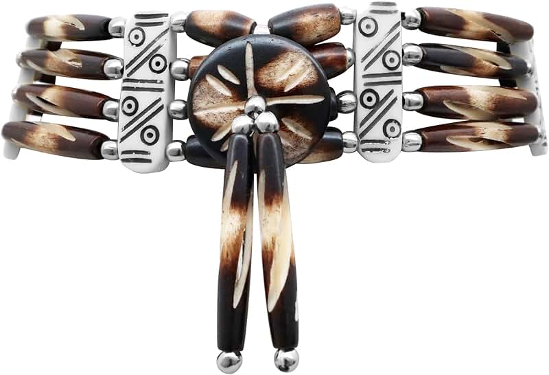Unisex 4-Row Brown and White Hairpipe Beaded Choker