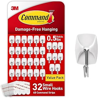 Small Wire Toggle Hooks with Adhesive Strips, 32 Pack