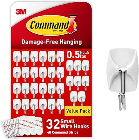 Small Wire Toggle Hooks with Adhesive Strips, 32 Pack