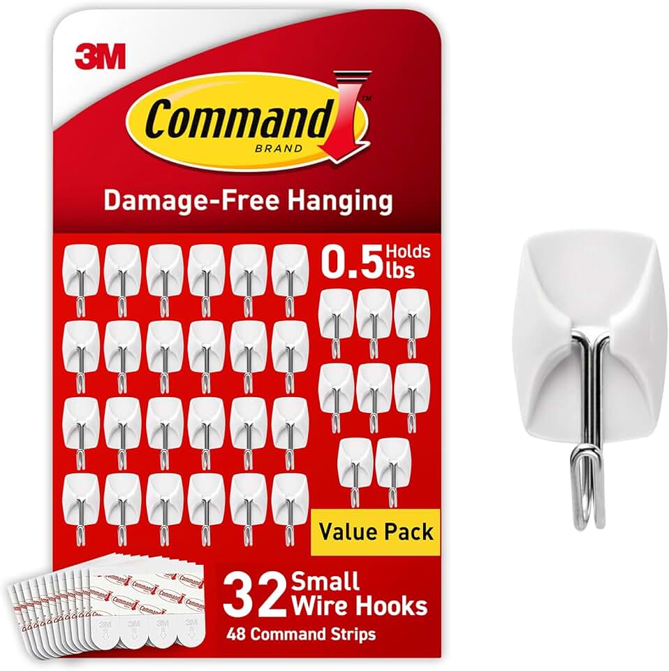 Small Wire Toggle Hooks with Adhesive Strips, 32 Pack