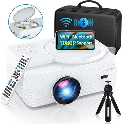 Portable Full HD WiFi Bluetooth Projector with Built-in DVD Player