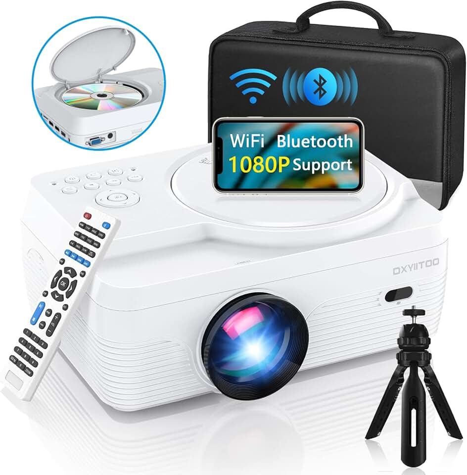 Portable Full HD WiFi Bluetooth Projector with Built-in DVD Player
