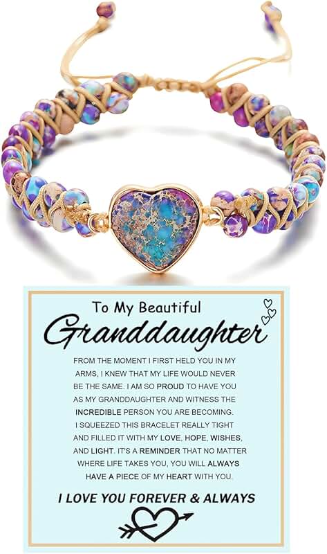 Beaded Wrap Bracelet with Heart Charm for Granddaughter