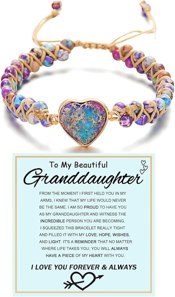 Beaded Wrap Bracelet with Heart Charm for Granddaughter