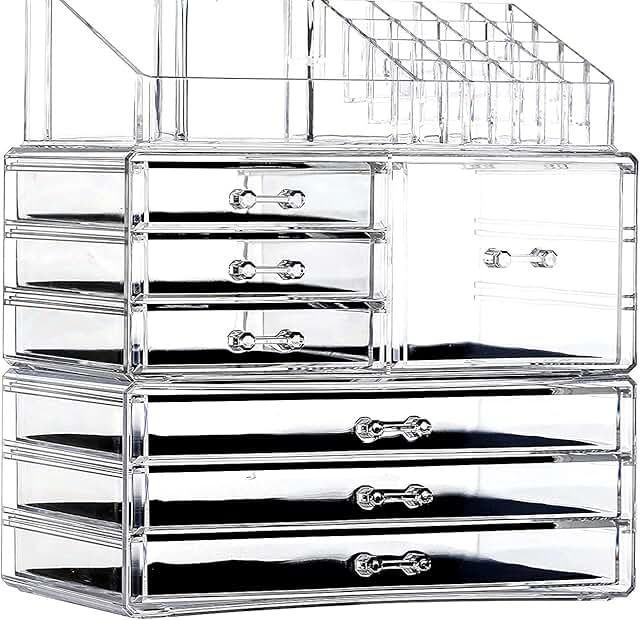 3-Pack Clear Acrylic Makeup and Jewelry Organizer