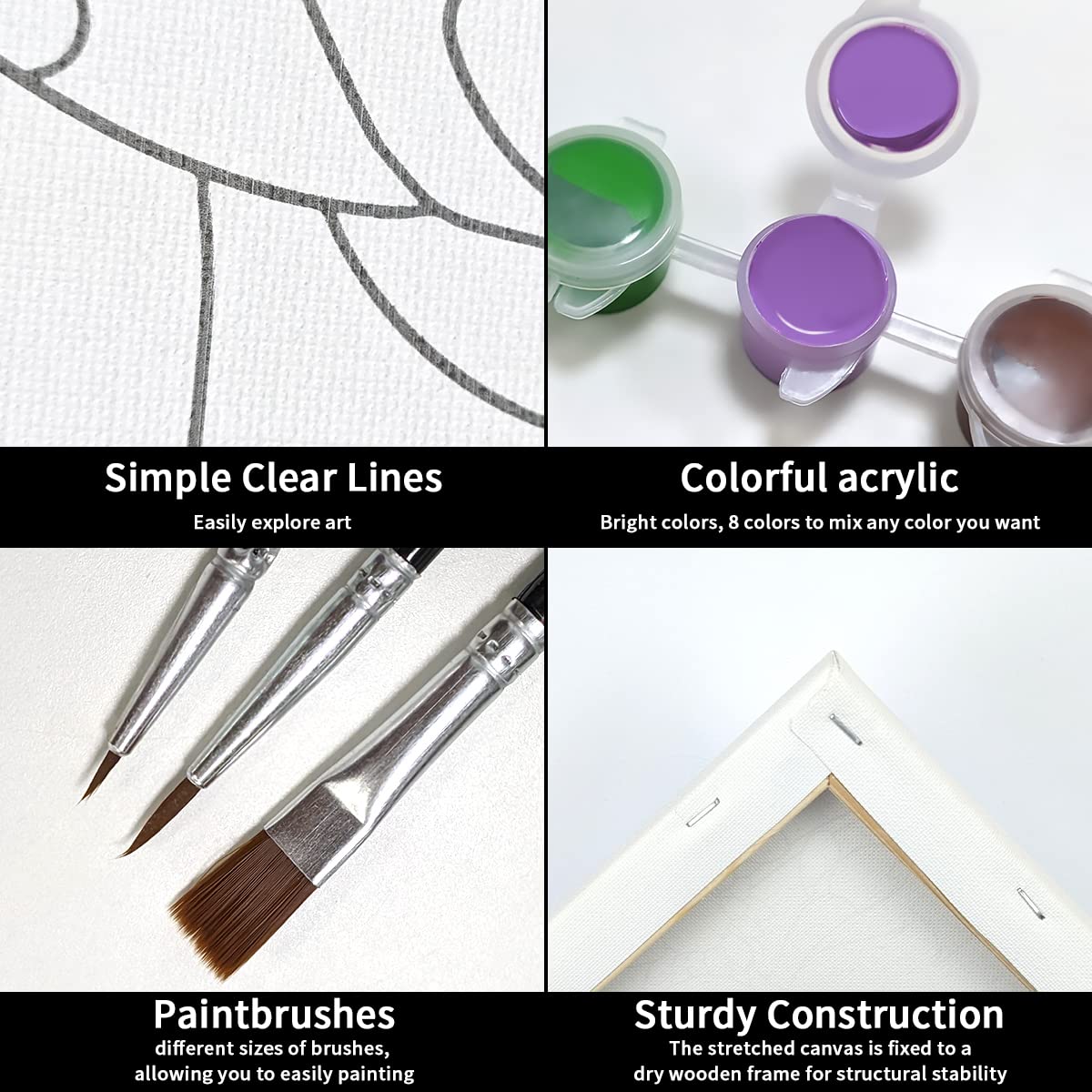 Pre-Drawn Canvas Painting Kit 8x10 with Neon Paints