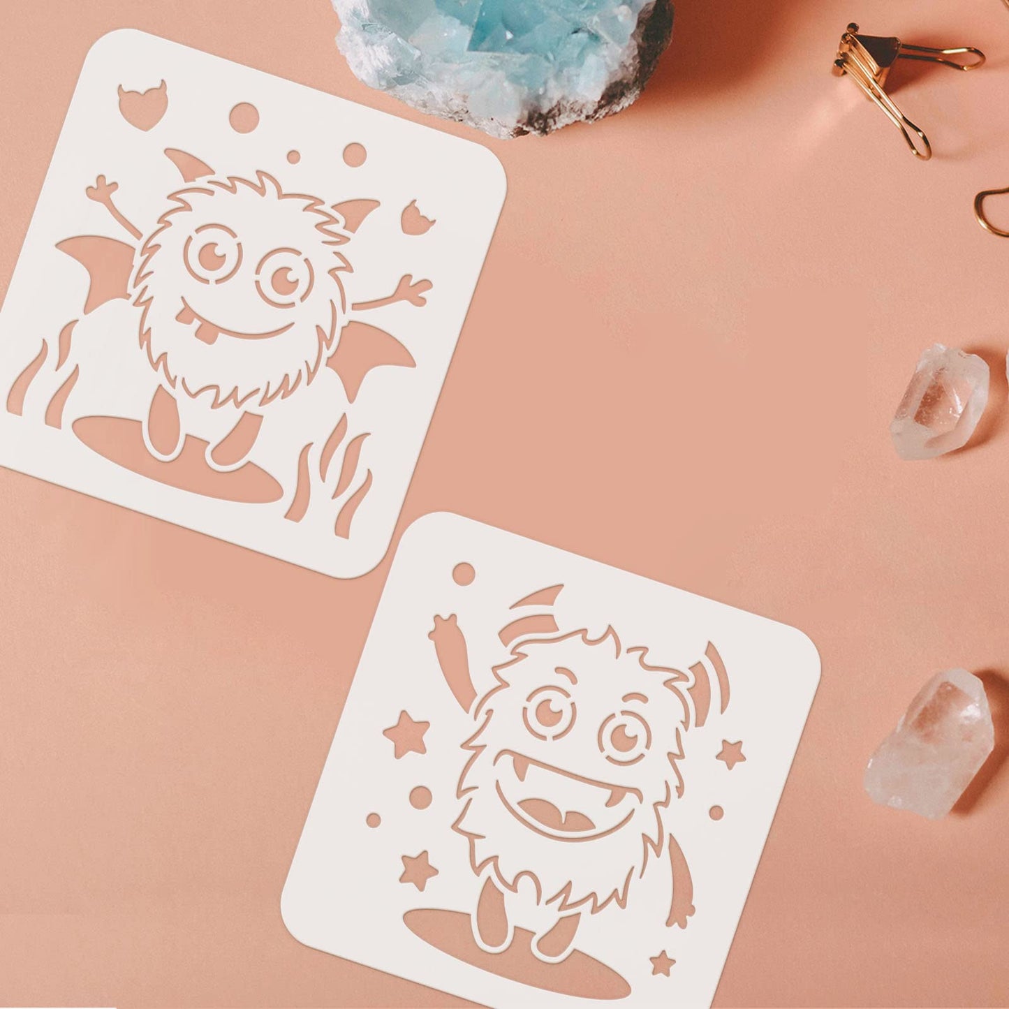 6pcs Cute Monster Hairball Doll Reusable Stencils