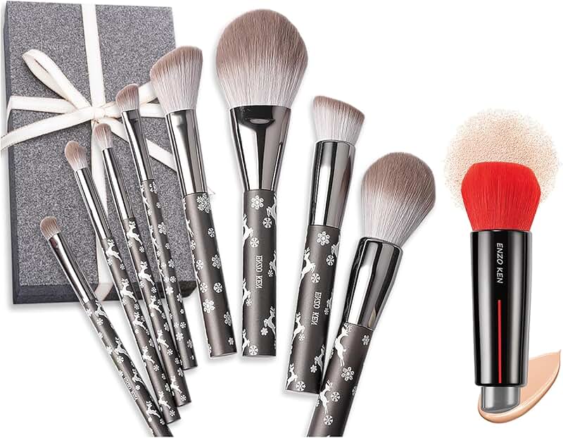 Natural Goat Hair Makeup Brush Set with Double End Kabuki