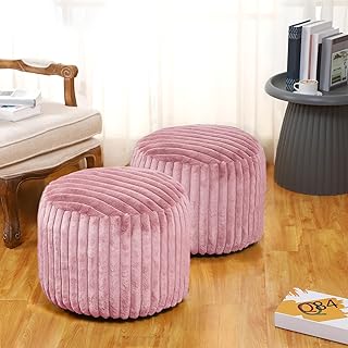 Two 20x15 Inch Faux Rabbit Fur Pouf Covers, Pink
