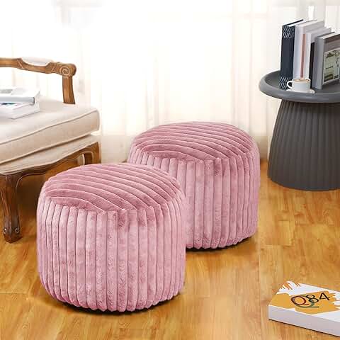 Two 20x15 Inch Faux Rabbit Fur Pouf Covers, Pink