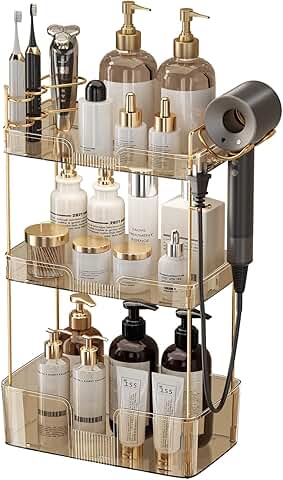 3-Tier Bathroom Counter Organizer with Hair Dryer and Toothbrush Holders