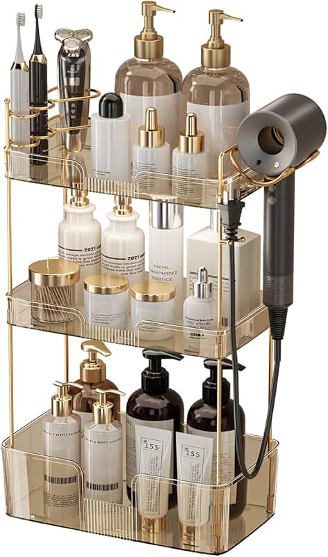 3-Tier Bathroom Counter Organizer with Hair Dryer and Toothbrush Holders