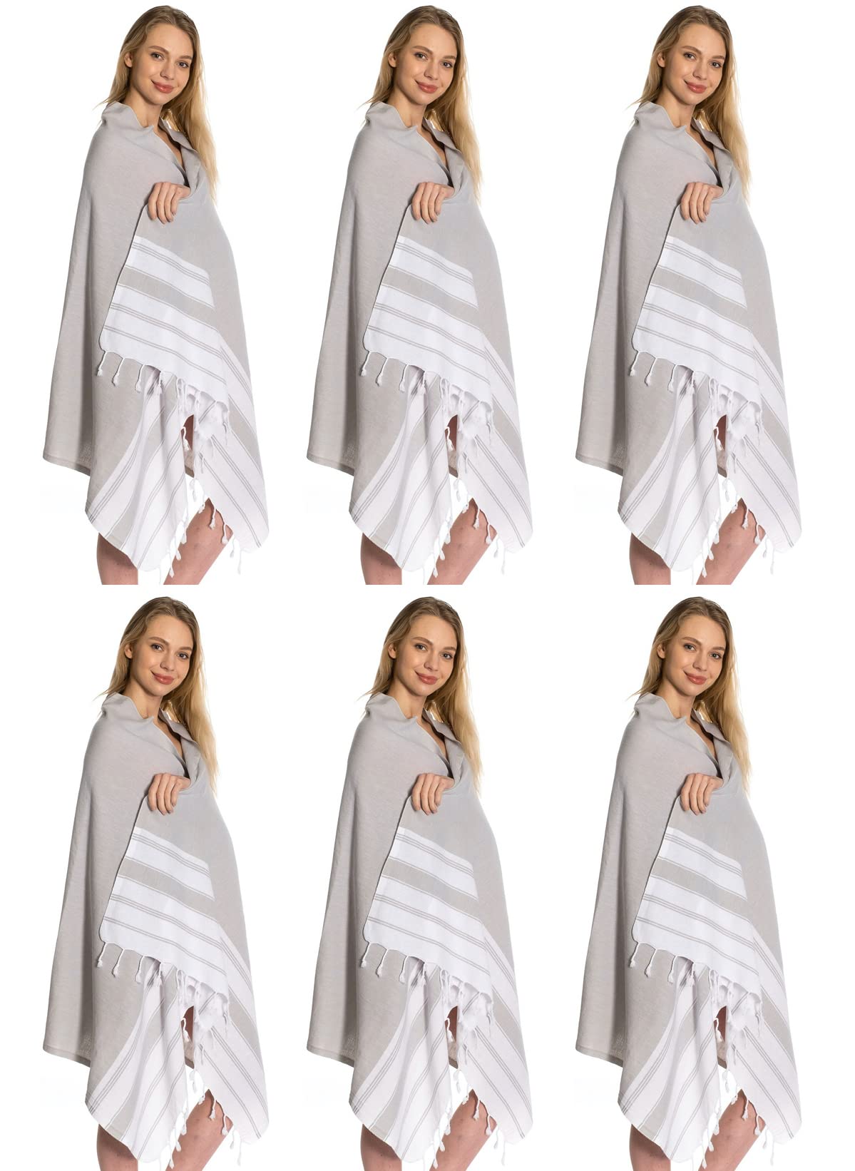 Set of 6) XXL Turkish Cotton Bath Beach Hammam Towel Peshtemal Throw Fouta Blanket Set