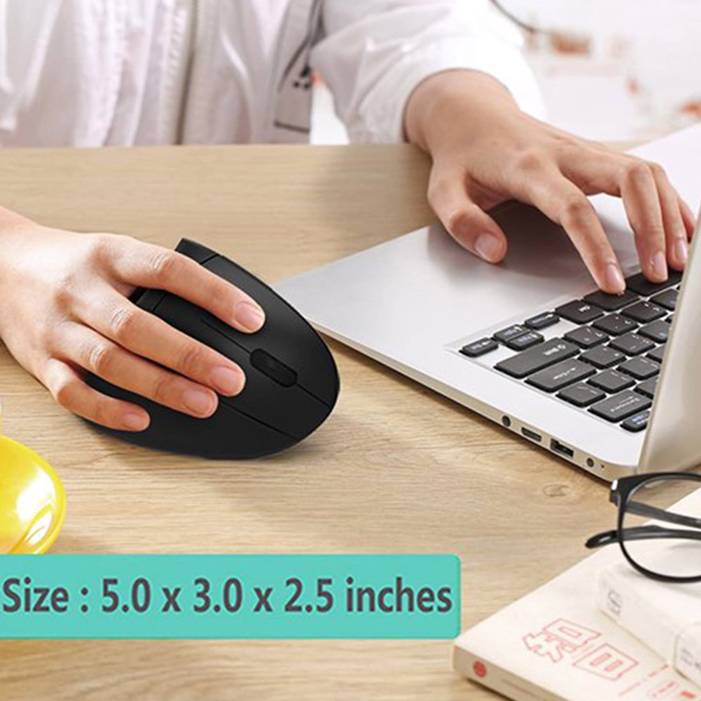 Ergonomic Mouse, Vertical Wireless Mouse - Rechargeable 2.4GHz Optical Vertical Mice : 3 Adjustable DPI 800/1200/1600 Levels 6 Buttons, for Laptop, PC, Computer, Desktop, Notebook etc, Black