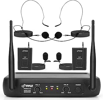 Dual Channel Wireless Microphone System with Lavalier and Headset Mics