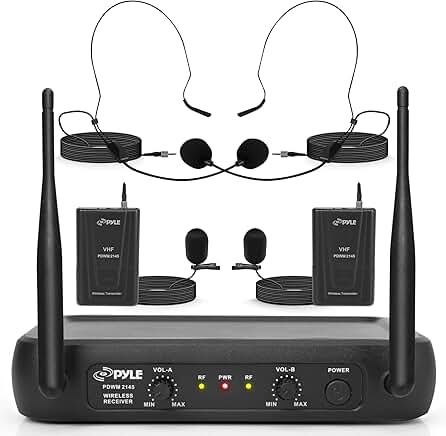 Dual Channel Wireless Microphone System with Lavalier and Headset Mics