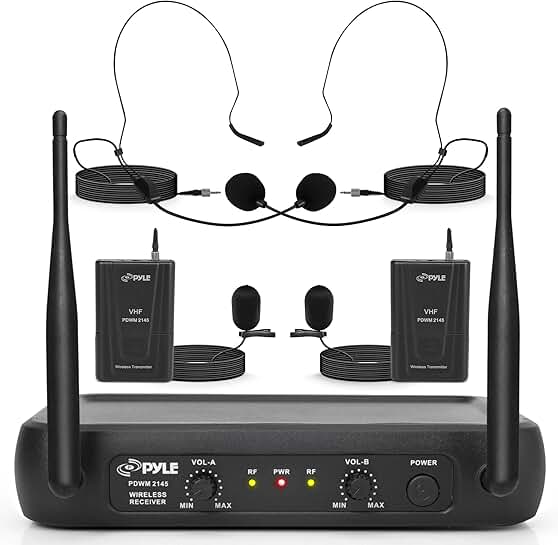 Dual Channel Wireless Microphone System with Lavalier and Headset Mics