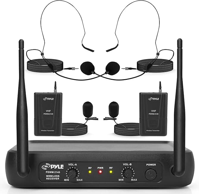 Dual Channel Wireless Microphone System with Lavalier and Headset Mics