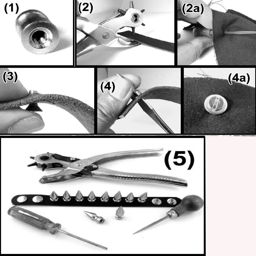 100 Sets Black Gunmetal Button Spike and Studs Kit