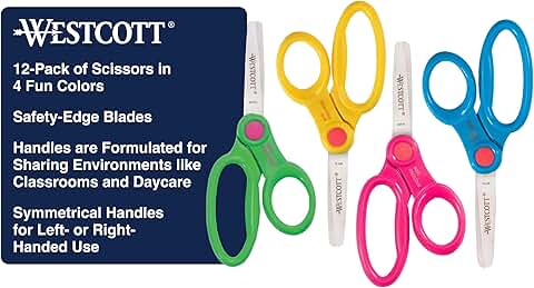 Kids' 5-Inch Blunt Tip Scissors, Assorted, 12 Pack