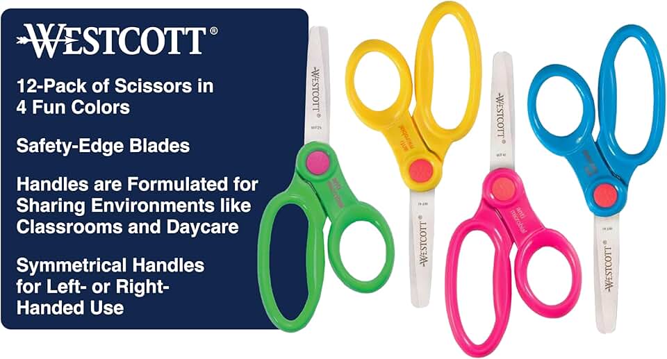 Kids' 5-Inch Blunt Tip Scissors, Assorted, 12 Pack