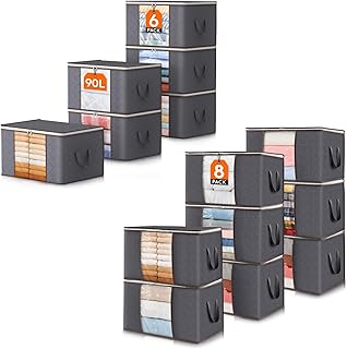 8 and 6 Pack Foldable Clothes Storage Bags with Handles