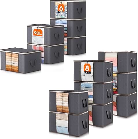 8 and 6 Pack Foldable Clothes Storage Bags with Handles