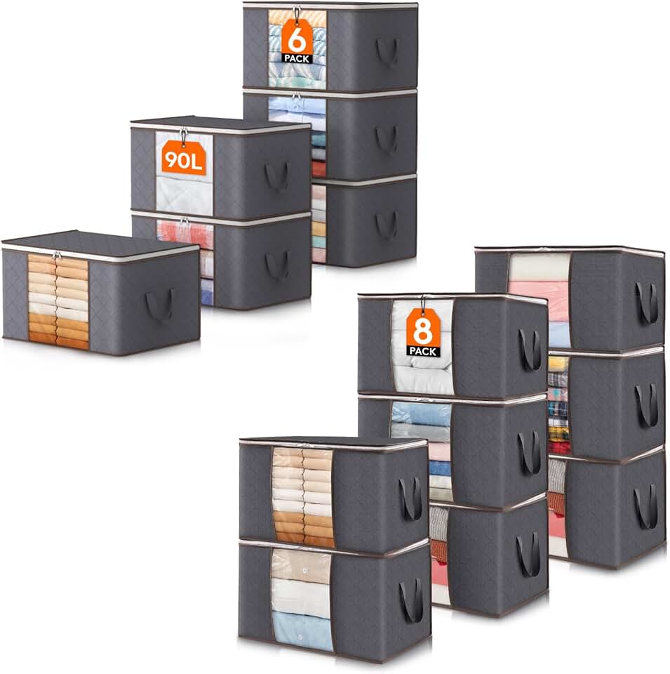 8 and 6 Pack Foldable Clothes Storage Bags with Handles