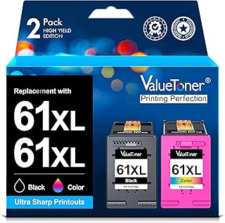 Black and color ink cartridges for HP printers, 2-pack
