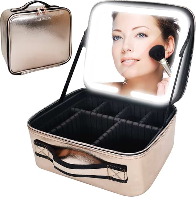 Small Rose Gold Makeup Train Case with Mirror and Lights