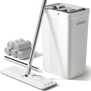 White Mop and Bucket Set with Wringer and Microfiber Cloths