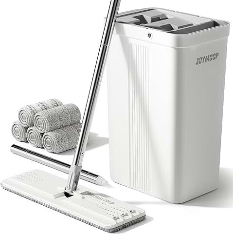 White Mop and Bucket Set with Wringer and Microfiber Cloths