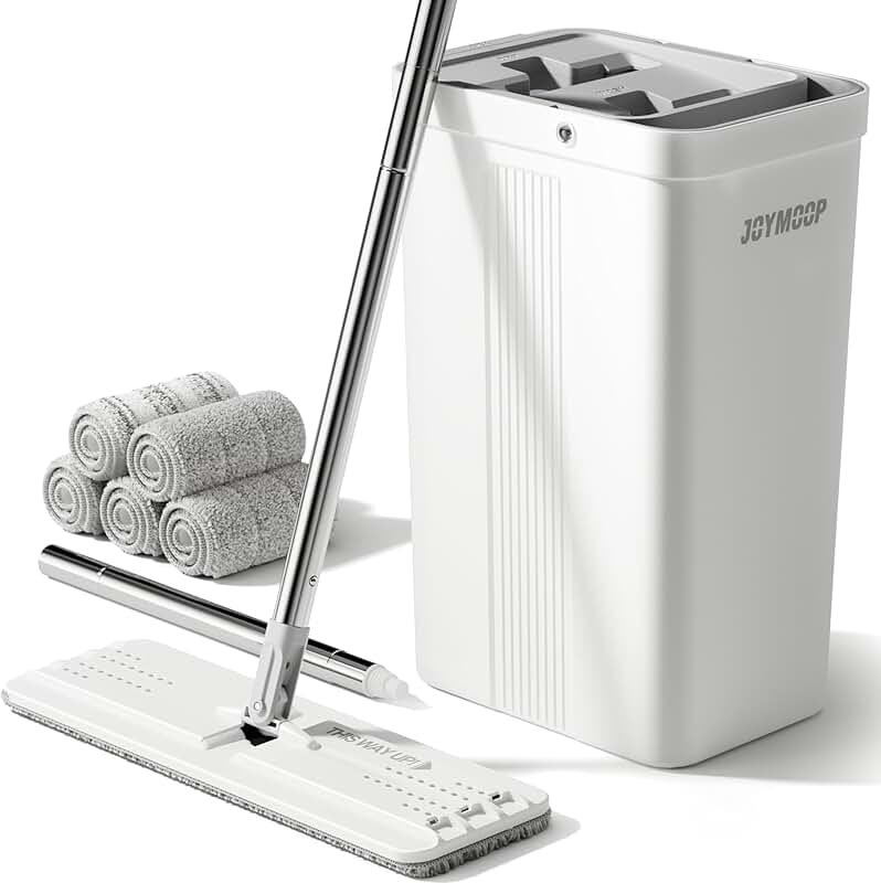 White Mop and Bucket Set with Wringer and Microfiber Cloths
