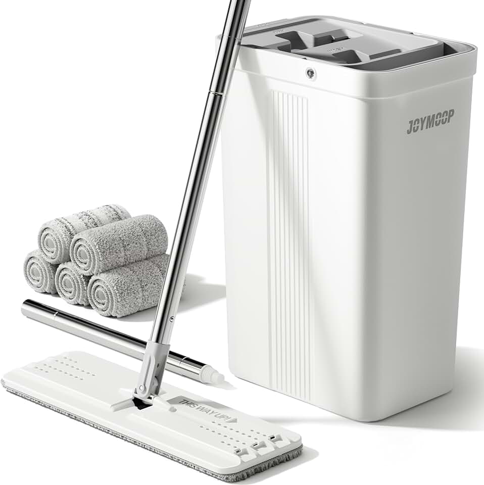 White Mop and Bucket Set with Wringer and Microfiber Cloths